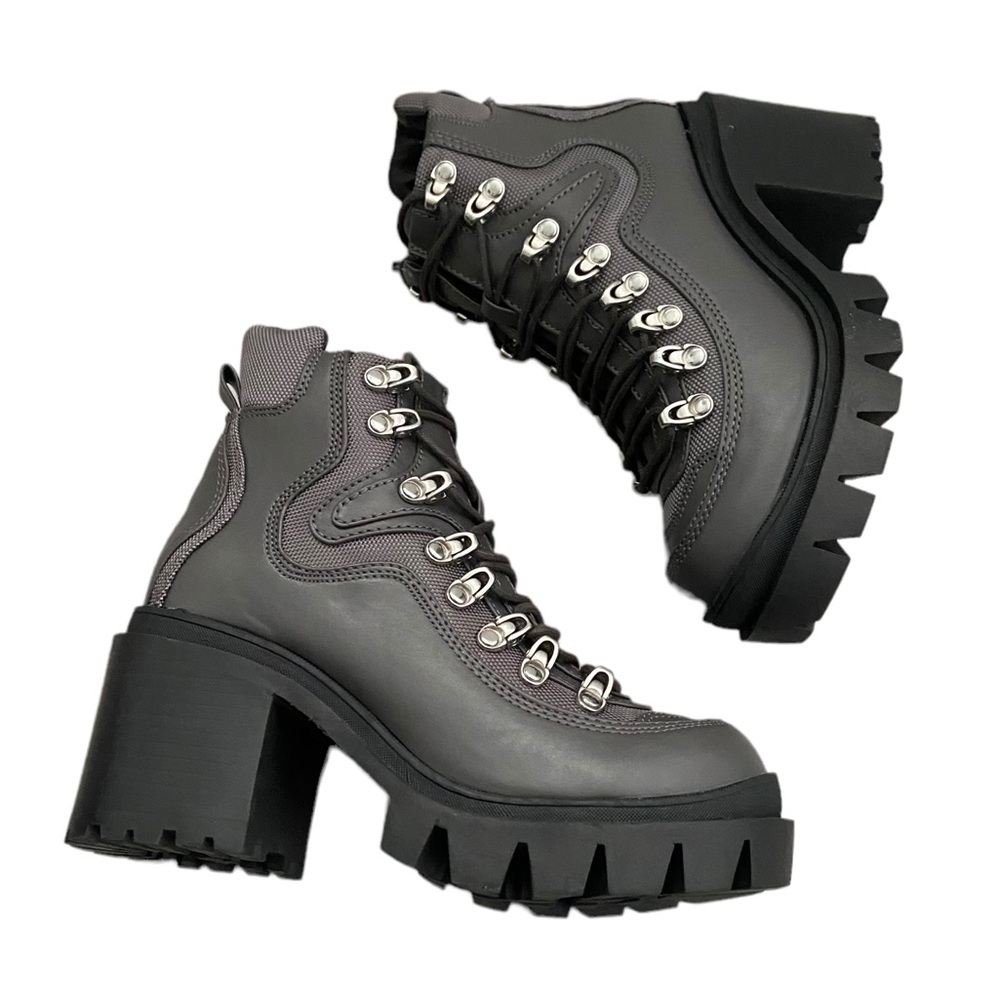 New Jeffrey Campbell Road Rage Lace-up Heeled Boots Dark Gray size 8M - Picture 3 of 10